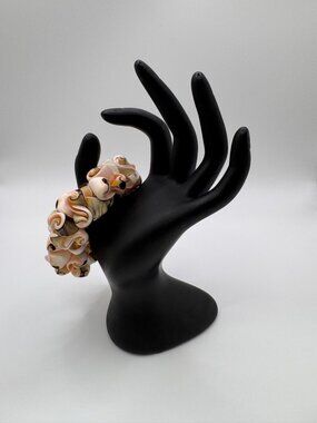 Vintage Natural Shell Stretch Bracelet Chunky 1” Wide Statement 77g